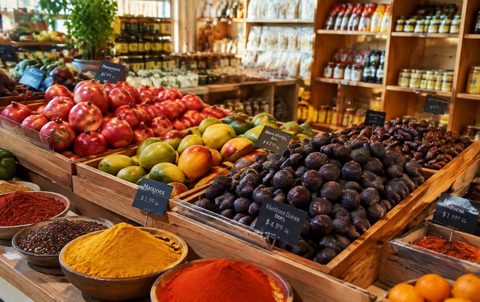 Fresh produce, dates and spices at Cedar Market